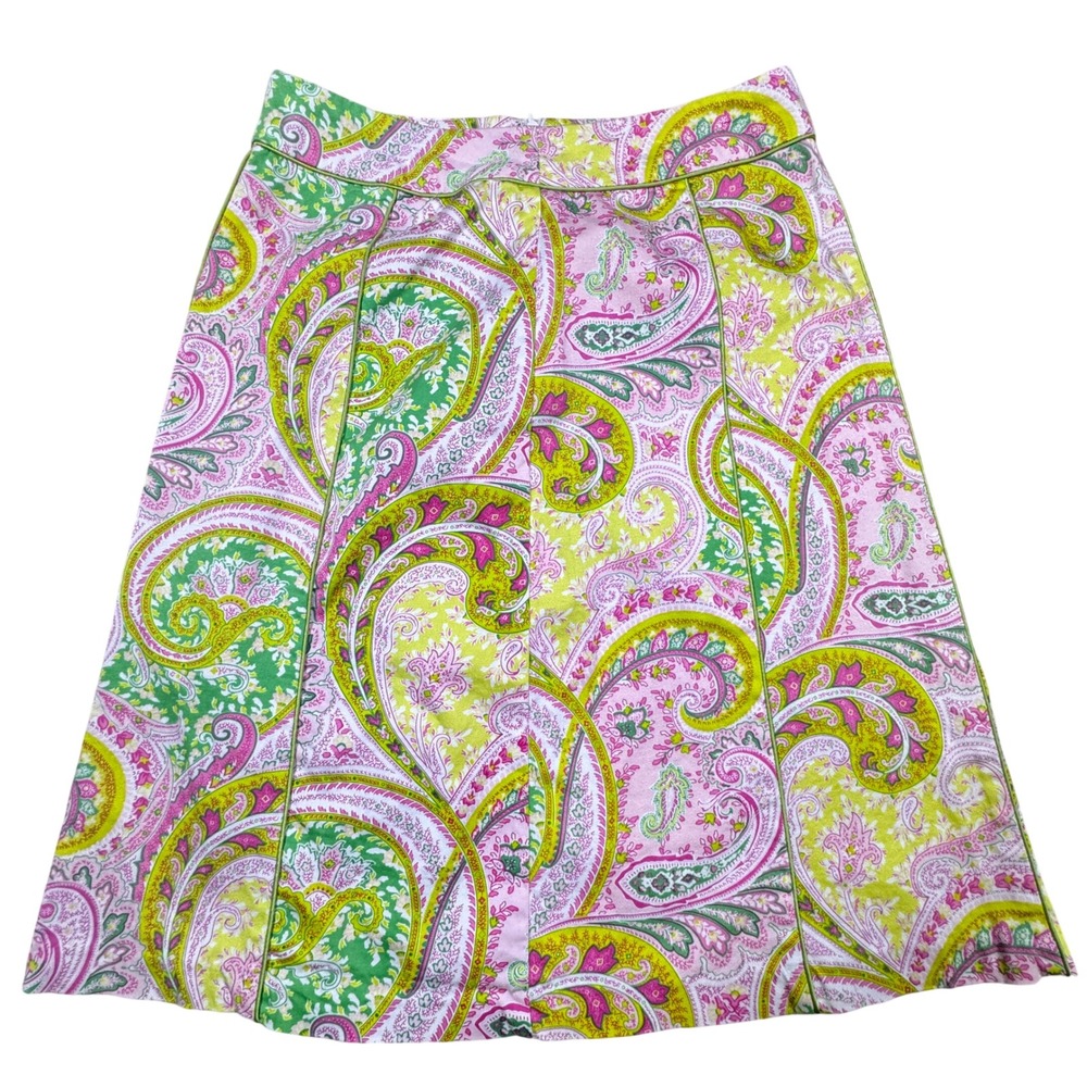 Chadwicks Womens Size 6 Pink Green Paisley Cotton Blend A-Line Knee Length Skirt